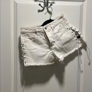 PacSun Cream Lace-Up Jean Shorts